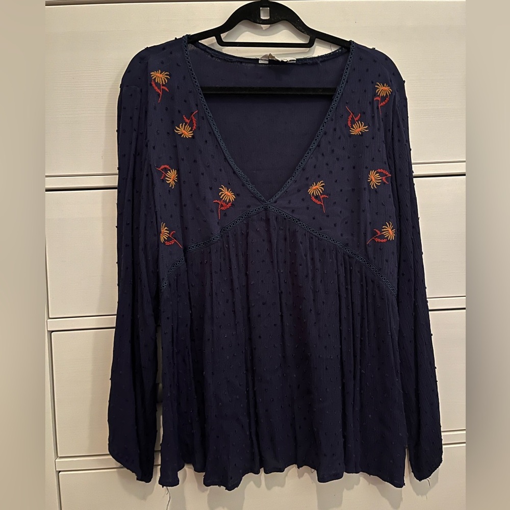 amaryllis blue embroidered blouse